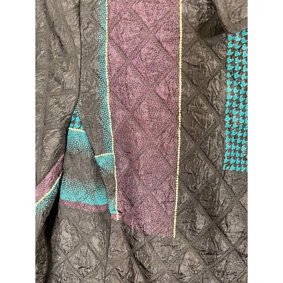 Retro Quilted Puffer Jacket Blue L Geometric Floral Striped 80s Funky Artsy Chic - Picture 5 of 12